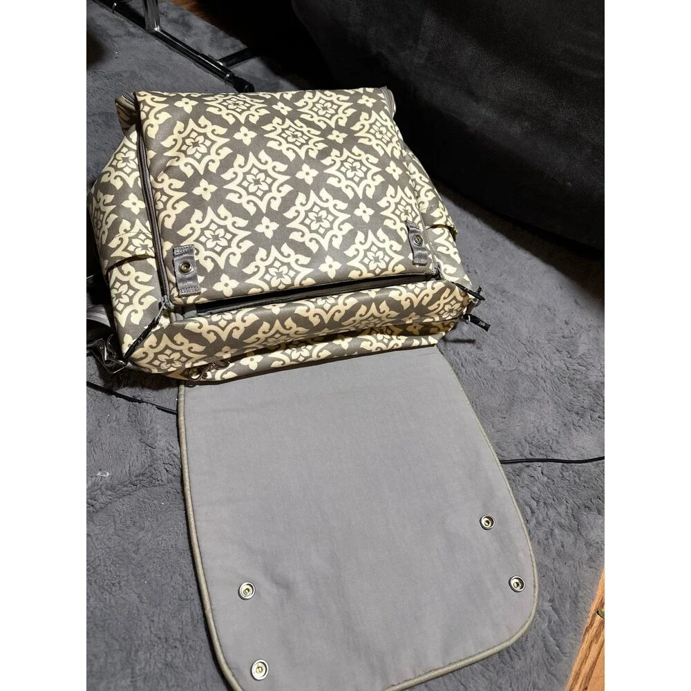 Petunia Pickle Bottom diaper bag gray and ivory backpack style